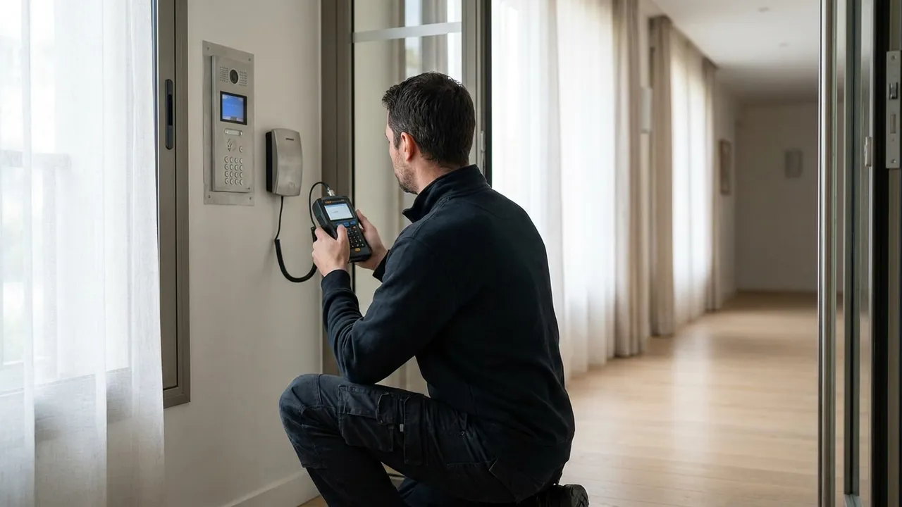 Porte d'entrée d'immeuble avec platine à badges dans une copropriété du 18e arrondissement de Paris